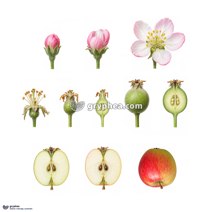 De la fleur au fruit chez le Pommier - planche non légendée - gryphea.com